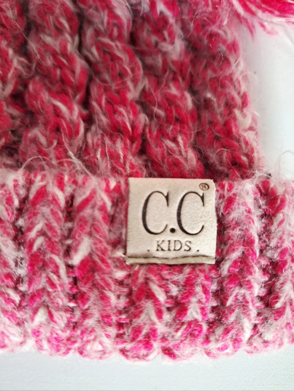 C.C Kids Pink & Cream Double Pom Pom Knit Hat
